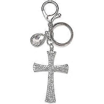 Portachiavi a croce con strass, 100% pelle intrecciata, anello portachiavi in ​​lega con strass scintillanti, per donne, feste, banchetti, decorazione di borse e chiavi.