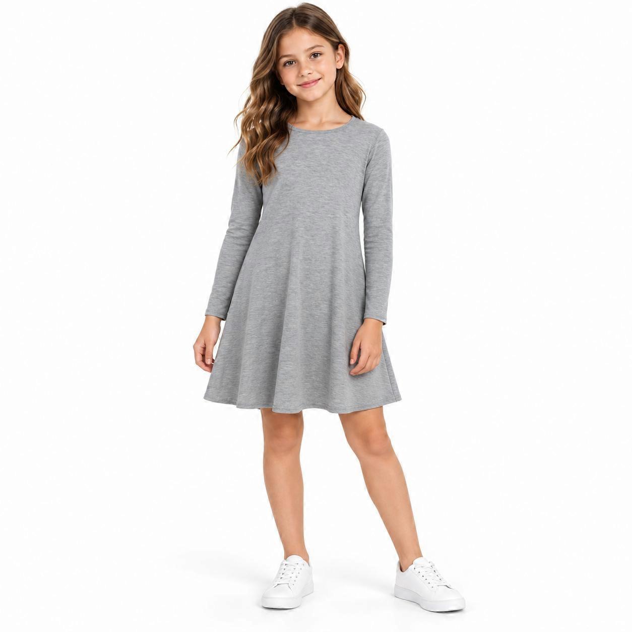 Girls Plain Color Swing Dresses