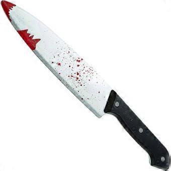 Faca ensanguentada de Halloween de 30 cm com detalhes de sangue e cabo preto - Ótimo estado