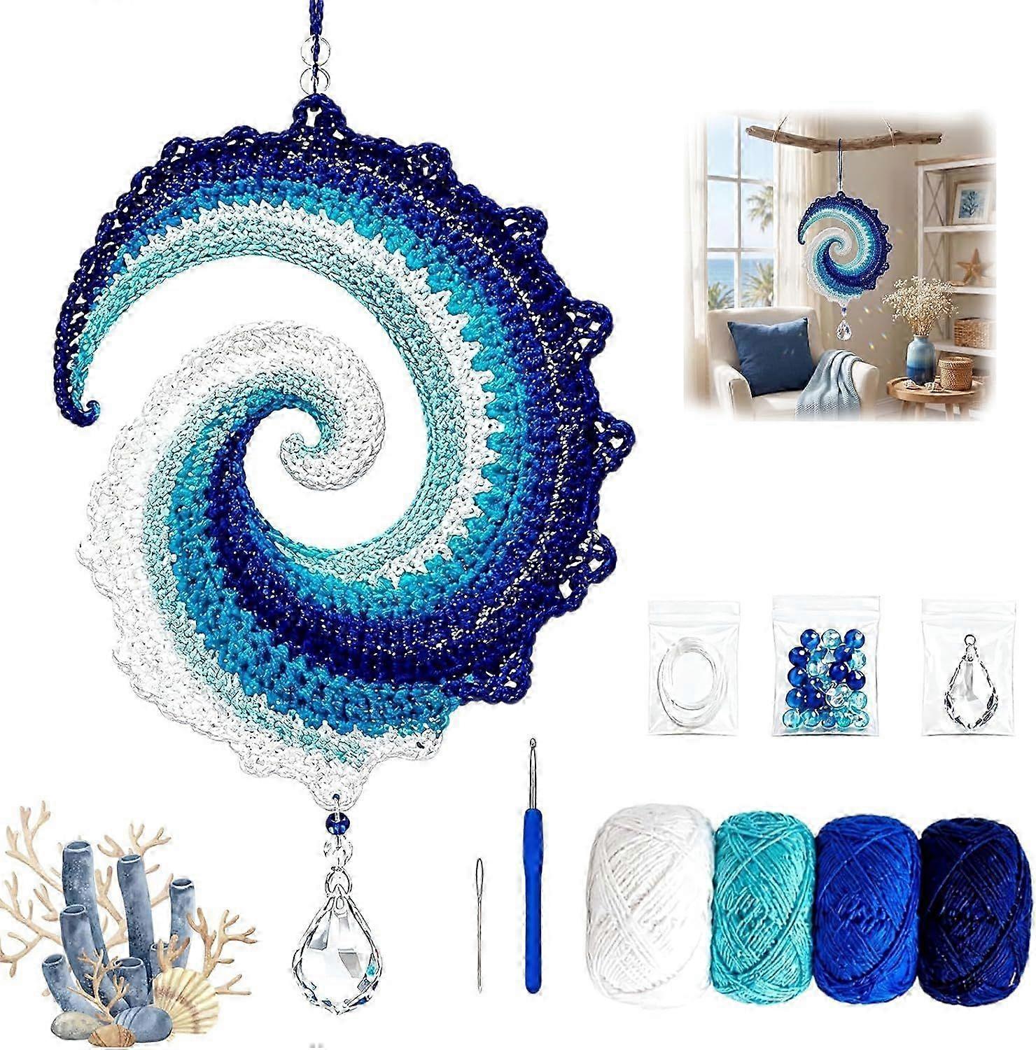 Gradient Blue-White Crochet Wind Spinner Kit