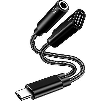 2-in-1 USB-C To 3.5mm AUX Audio Adapter With Charging Port - 5 Inch Nylon Braided Cable