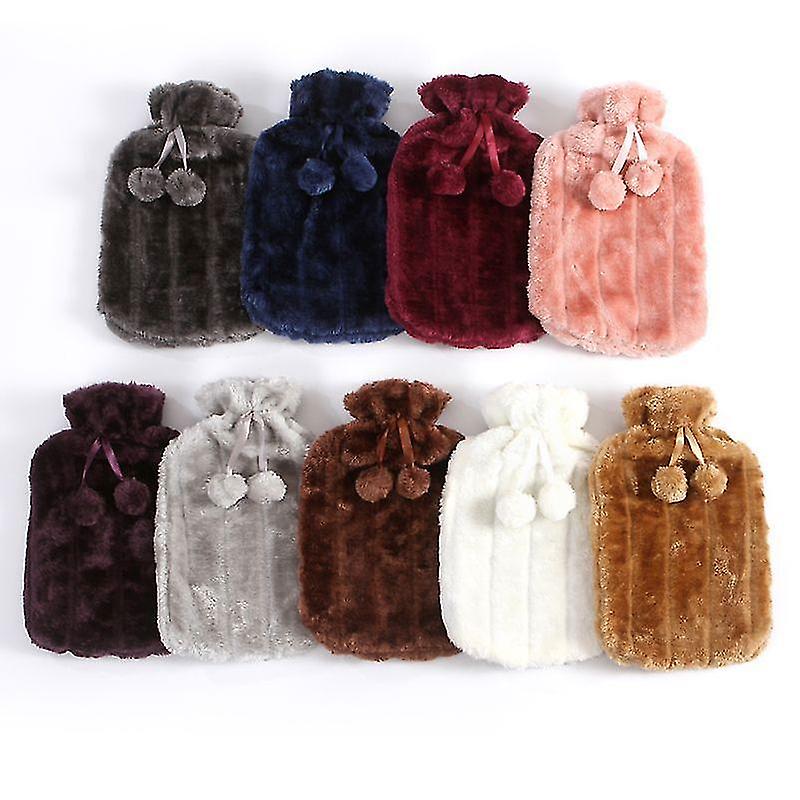 Large 2l Natural Rubber Hot Water Bottle With Warm Faux Fur Fleece Knitted Cover