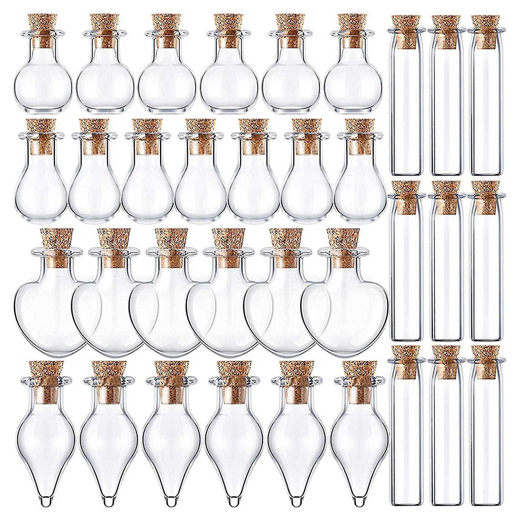 50 Pieces Small Mini Glass Jars Bottles With Cork Stoppers 5 Shapes Tiny Wishing Drifting Bottle Cr
