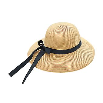 Sun Straw Hats For Women Roll-up Wide Brim With Bowknot Summer Solid Color Beach Hat Foldable Floppy Hat