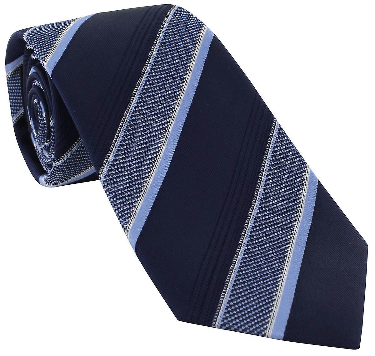 Michelsons of London Large Textured Block Stripe Silk Tie - Blue