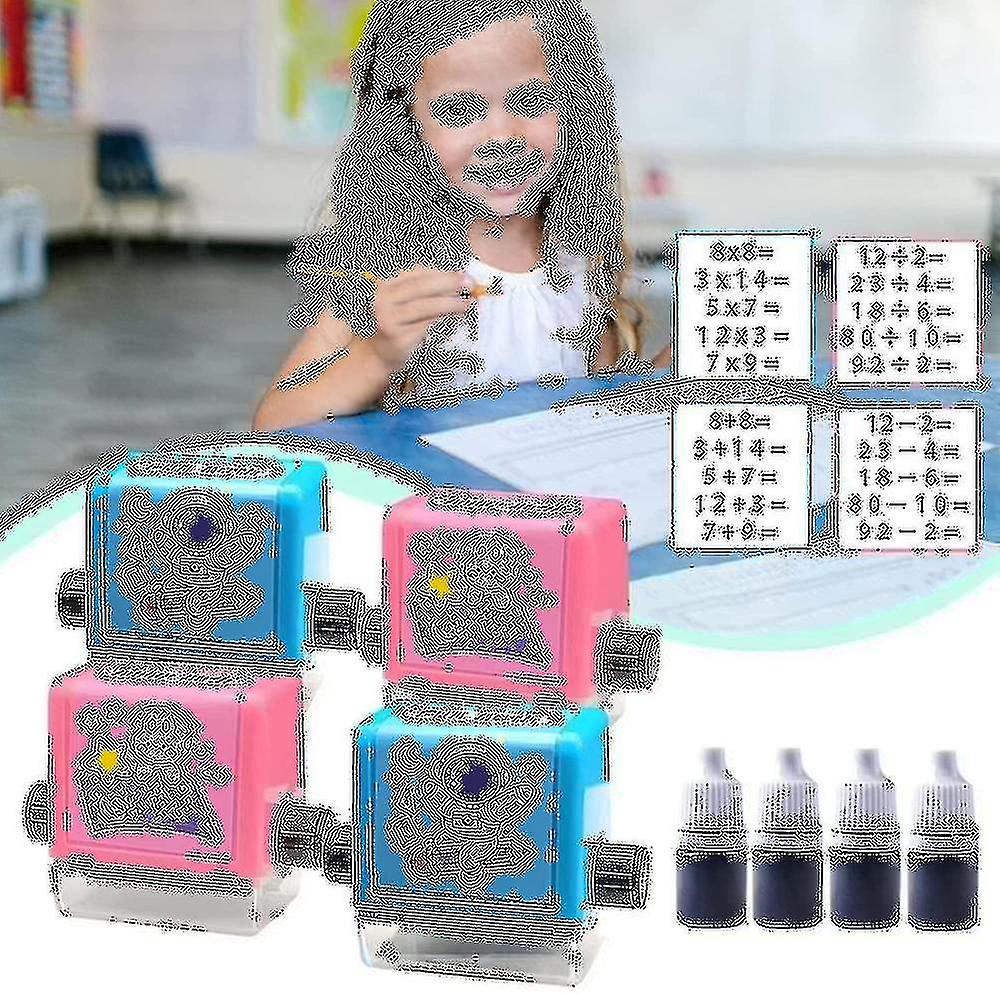 4pcs Math Roller Stamps,reusable Roller Digital Teaching Stamp For Addition, Subtraction, Multiplication, Division