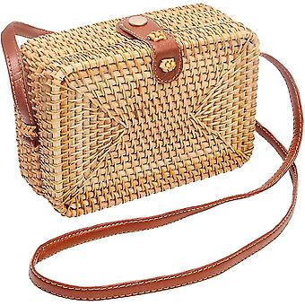 Wicker Round Square Crossbody Rattan Tasche, Frauen Boho Bag Clutch Wov...