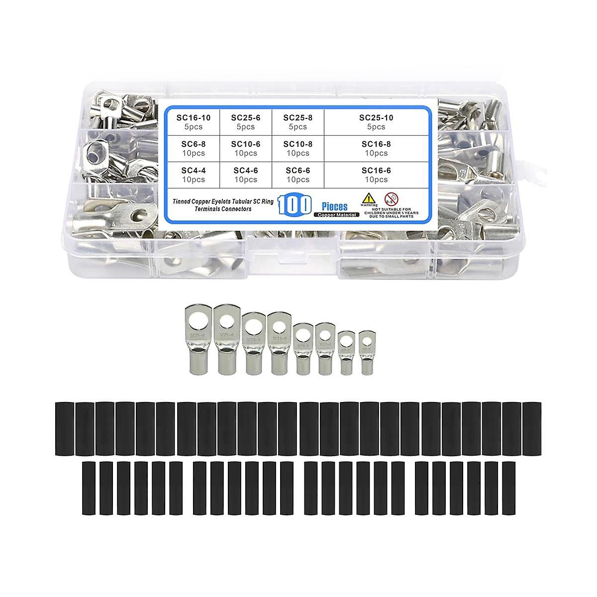 220Pcs Bare Ring Terminals Lug Tinned Copper Tube Lug Seal Battery Wire Connectors Cable Crimped SC