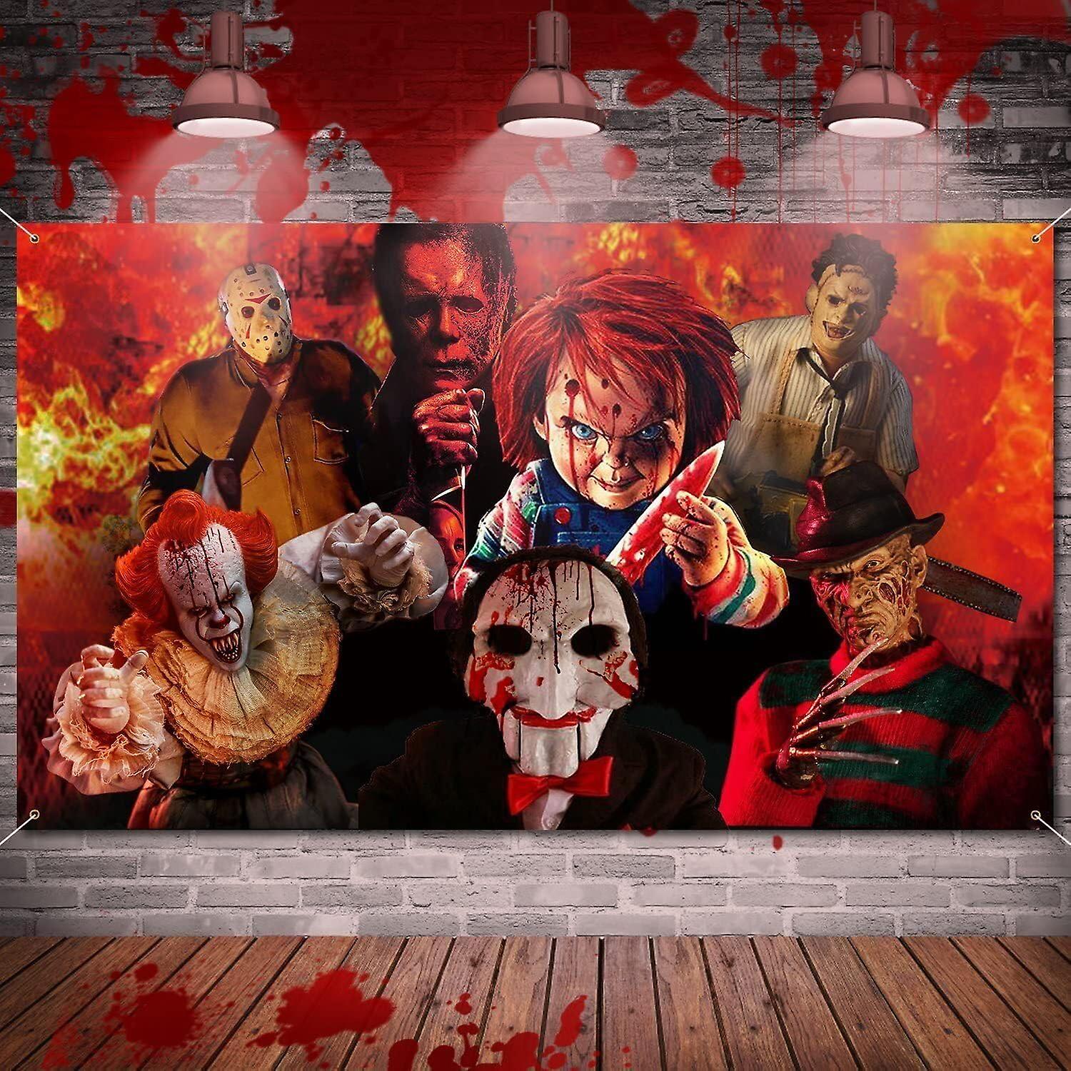 Horror Movie Characters Background Banner Halloween Scary Photo Background for Halloween Photo Prop Scary Decoration,59 x 82.6