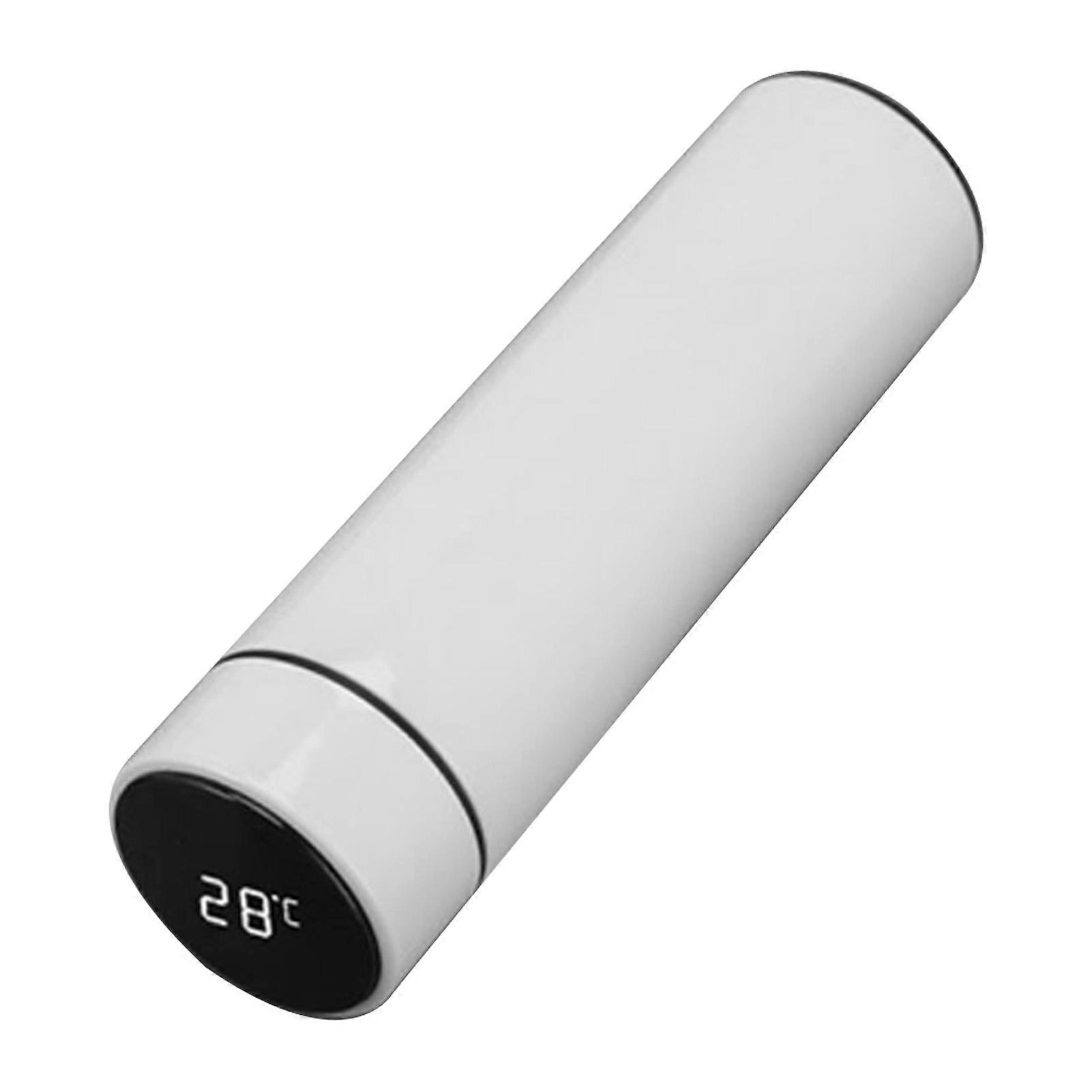 Thermos Bottle with Digital Temperature Display, Solid Color, for Hot and Cold Drinks, for Business Travel, 500ml, White