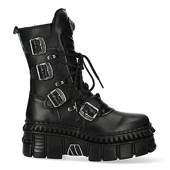 New Rock WALL373-S6 Unisex Black Leather Gothic Boots | Fruugo US