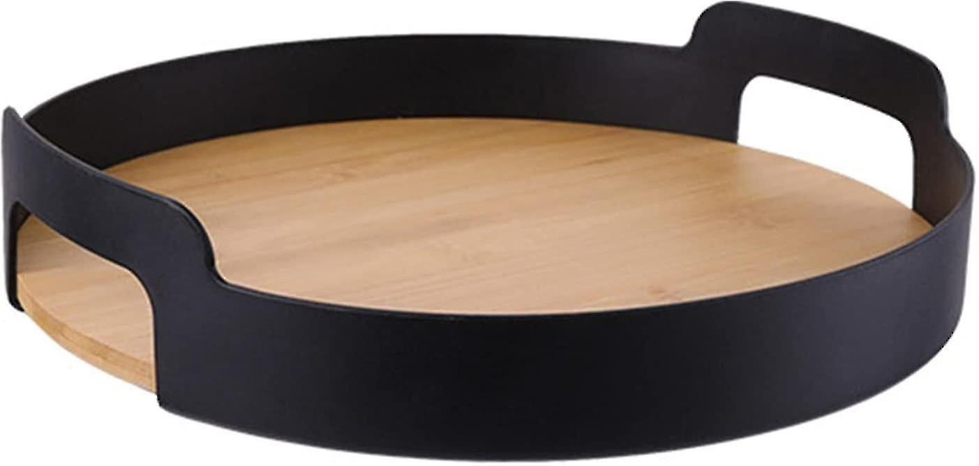Round Bamboo Ottoman Tray with Handle - Coffee and Fruit Platter