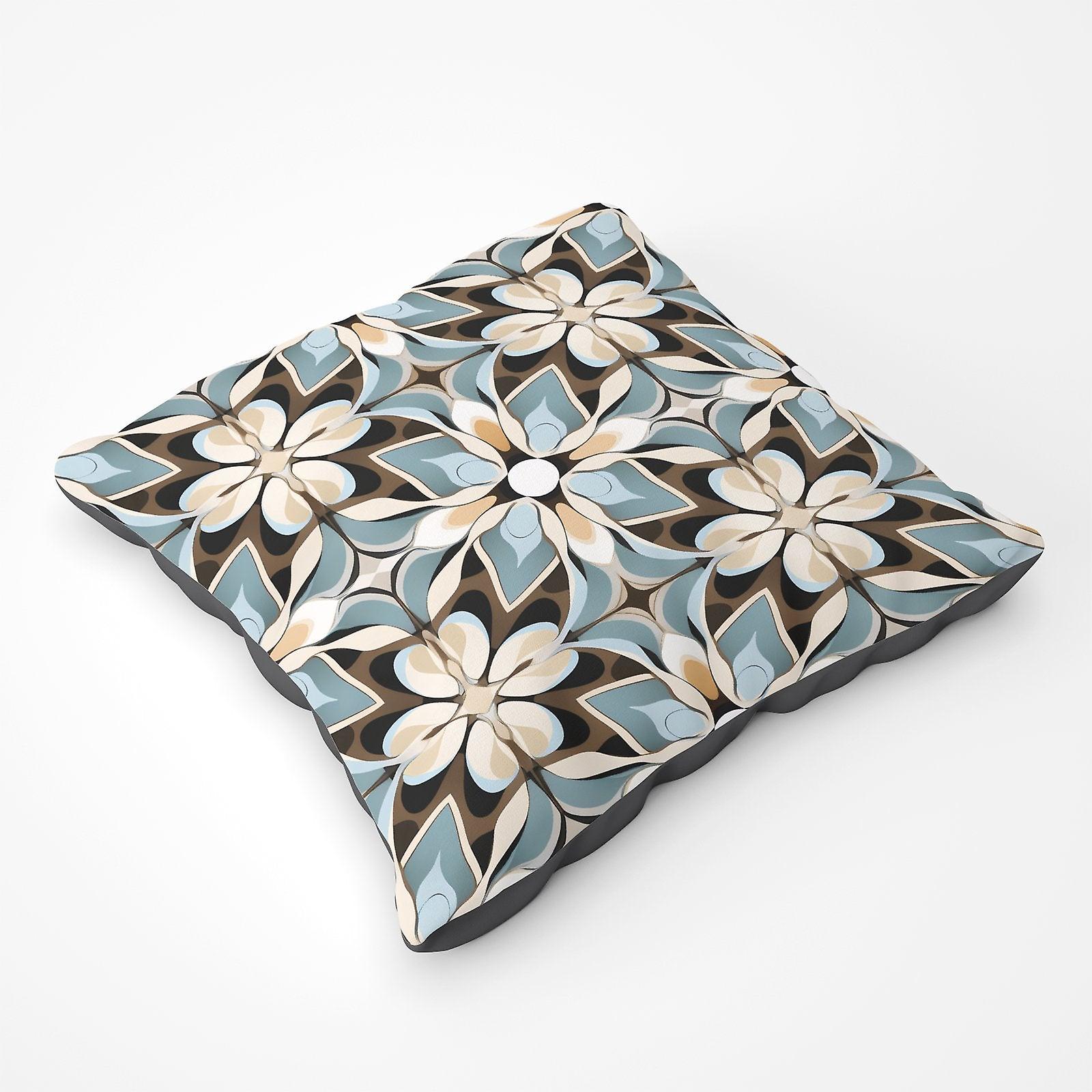 Beige And Brown Abstract Pattern Floor Cushion