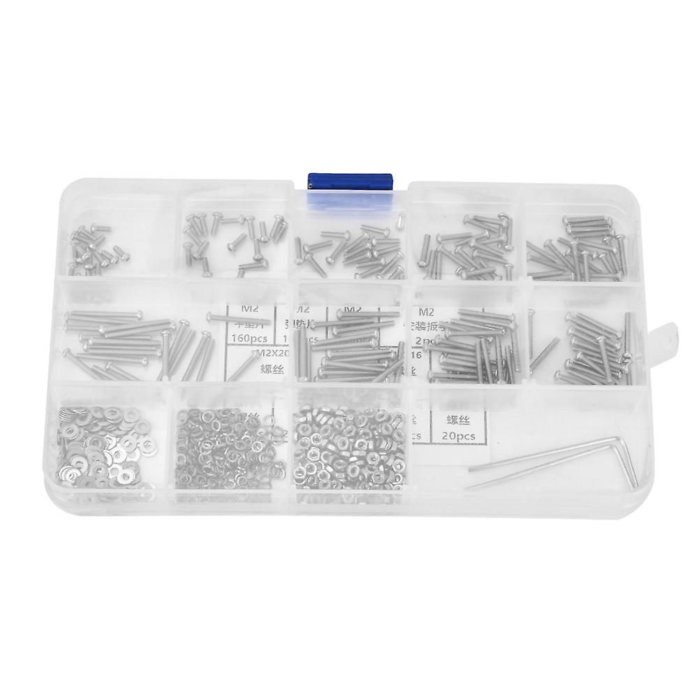662PCS SUS304 M2 Pan Head Hex Socket Screw Nut Flat Washer Spring Gasket Wrench Assorted Kit