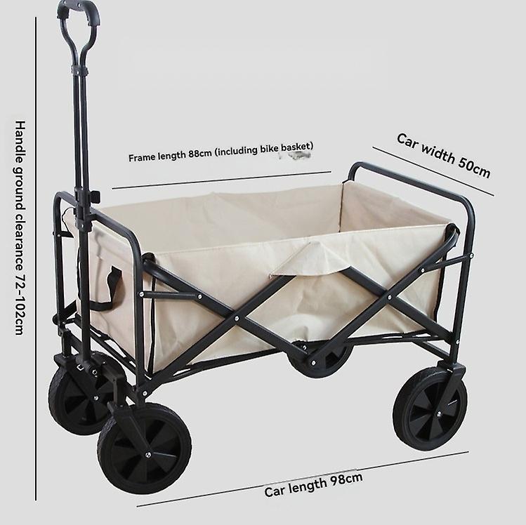 Foldable trolley with 8-inch rubber universal wheels, new large wheels (khaki)