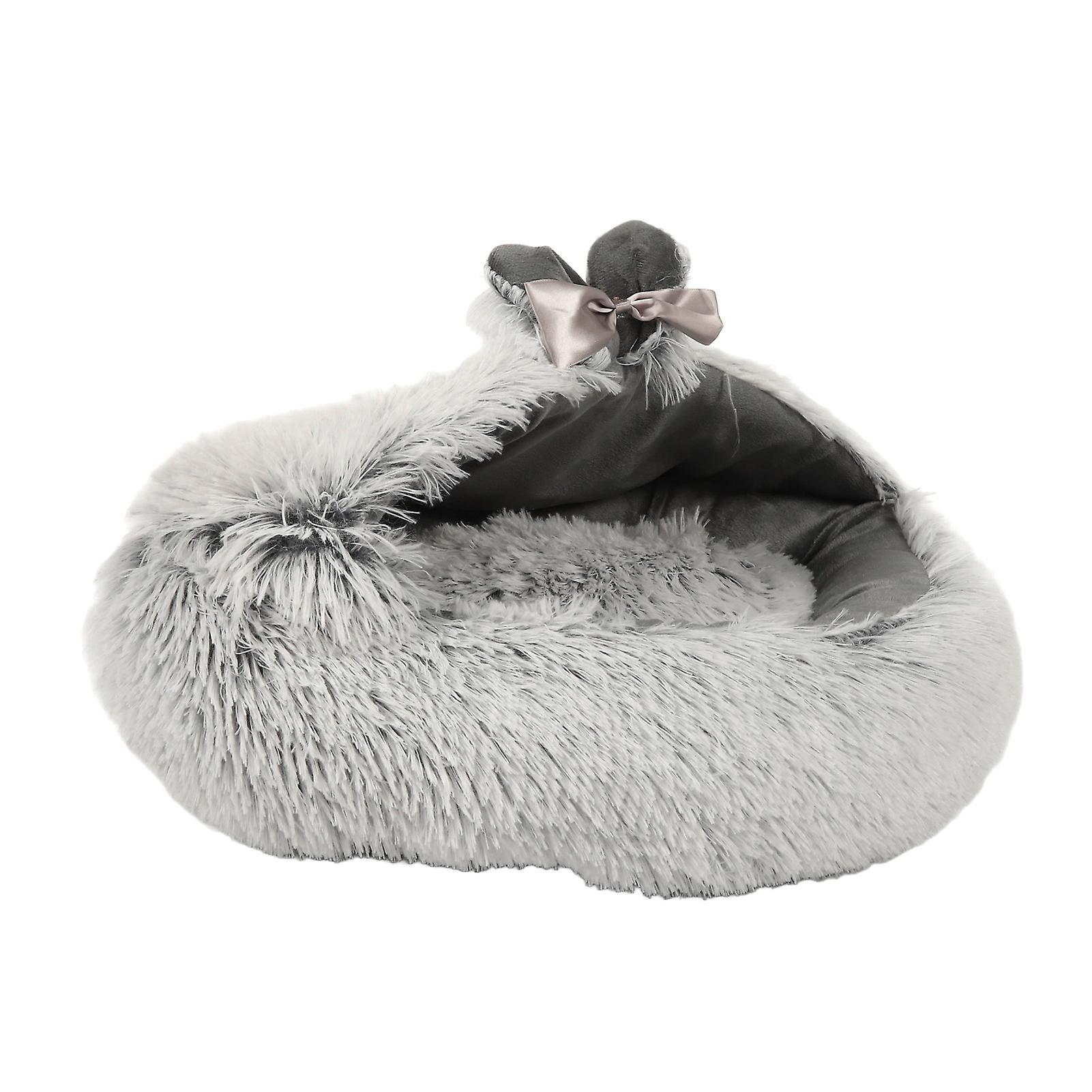 Gray Rabbit L Cat Cave Bed Plush Soft Cozy Warm Pet Bed