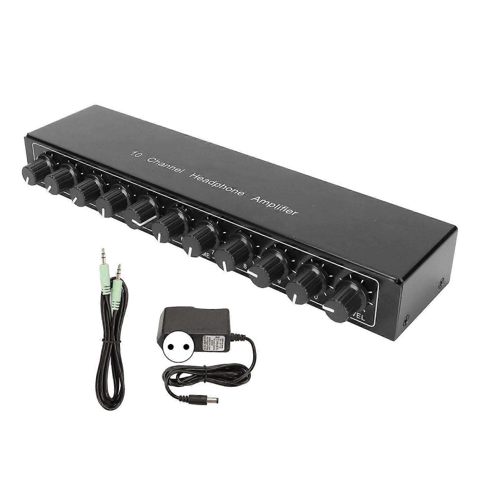 Stereo Headphone Amplifier 1 in 10 Out Portable 10 Channel Headphone Amplifier 100?240V EU Plug