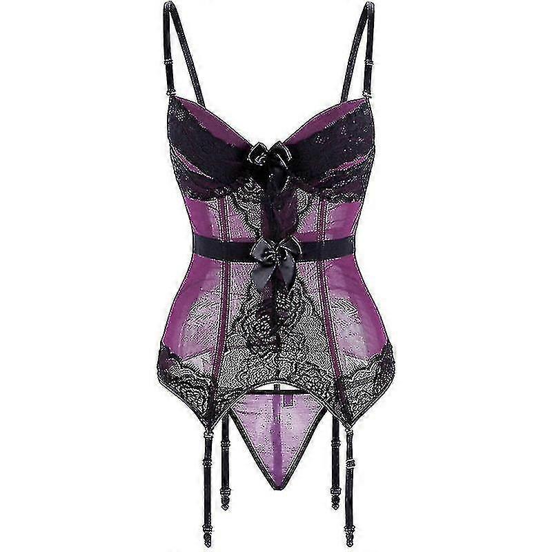 Plusz méret fűző fehérnemű csipke virágos átlátszó párnázott csésze fűző szíjak Fehérnemű Bowknot fűző bustiers harisnyatartóval