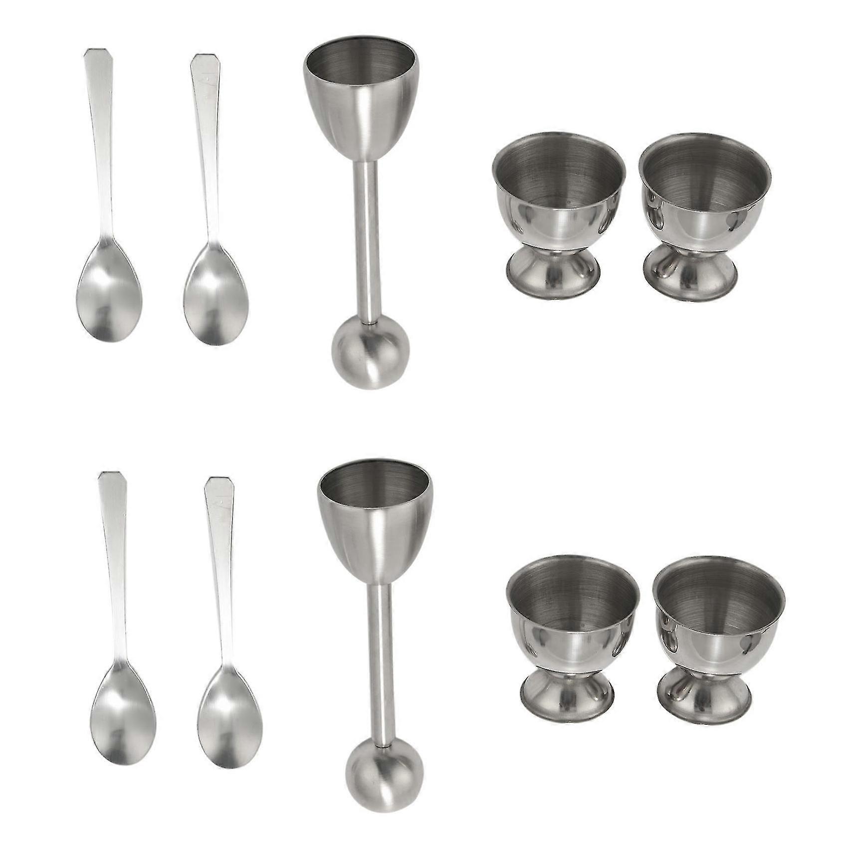 2x Egg Cracker Topper Set  Soft Hard Boiled Eggs Separator Tool  Include Spoons And Cups-shell Re