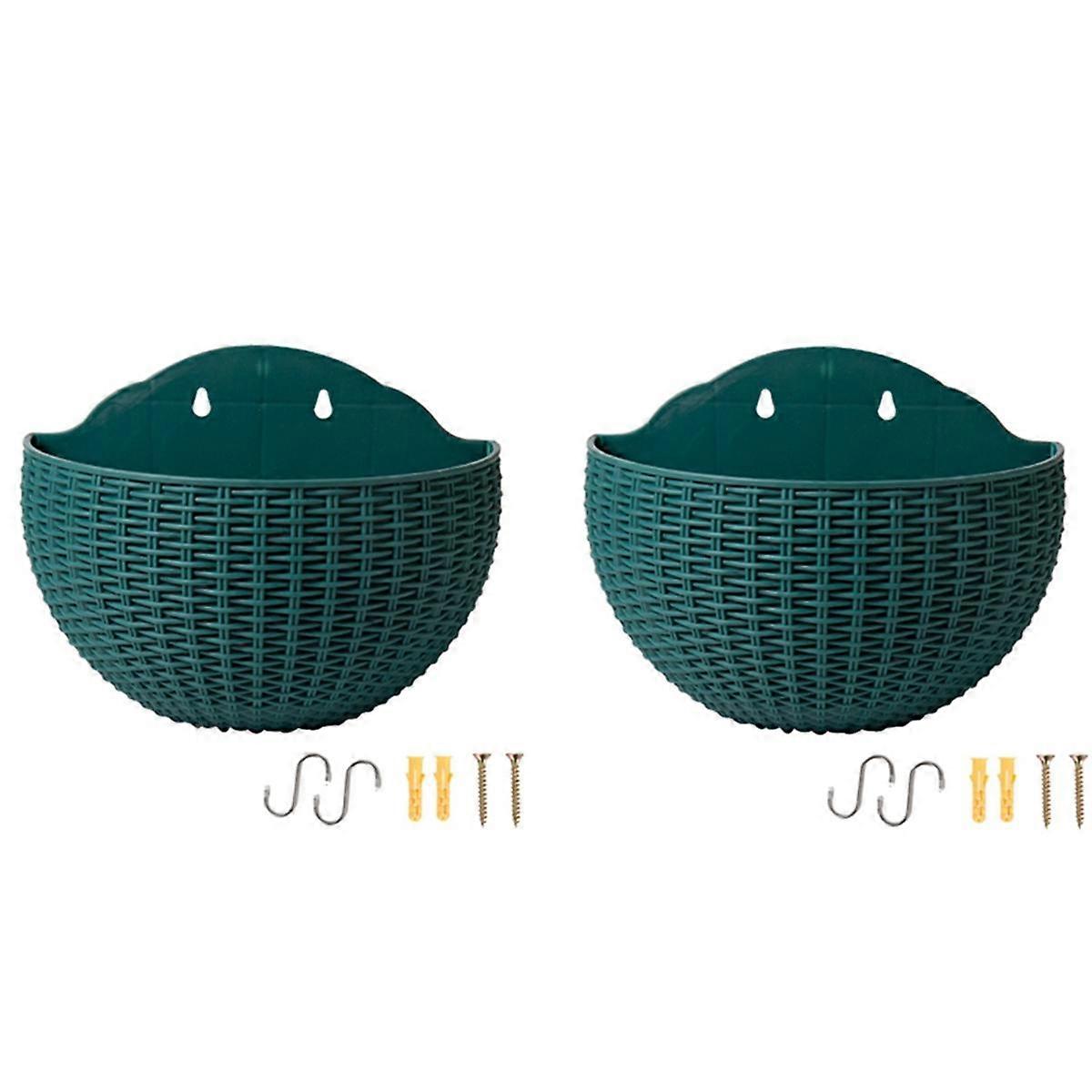 Dark Green Large European-Style Imitation Rattan Wall-Mounted Semi-Circular Flowerpot Lazy Flowerpo
