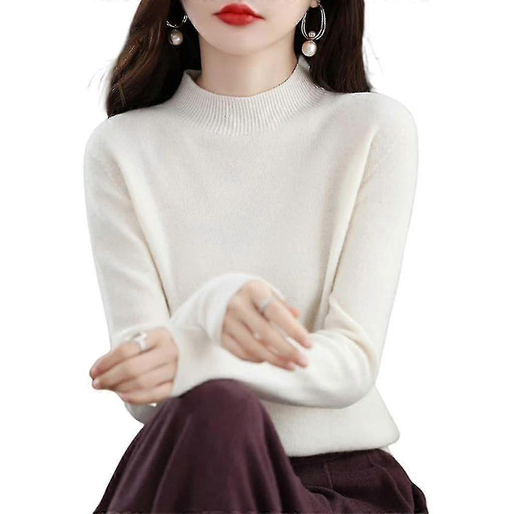 Kadınlar İçin Kaşmir Kazak %100 Kaşmir Hafif Uzun Kollu Mürettebat Yaka Örme Kazak-Yvan