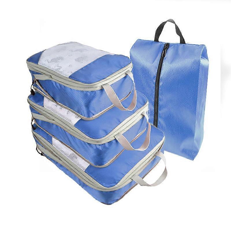 Packing Cubes 4 Set, Travel Organiser Suitcase, Organiser Compression Storage Pouch with Clothes Shoe Bag Set of 4 Packs