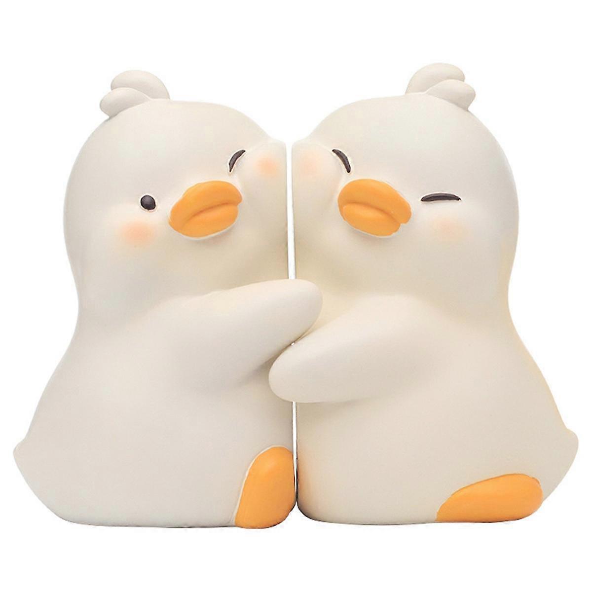 Cute Hug Ducks Decorative Bookends, Resin Book Holders for Shelf Desk Office Bedroom Decoration, Duck Figurines Ornament