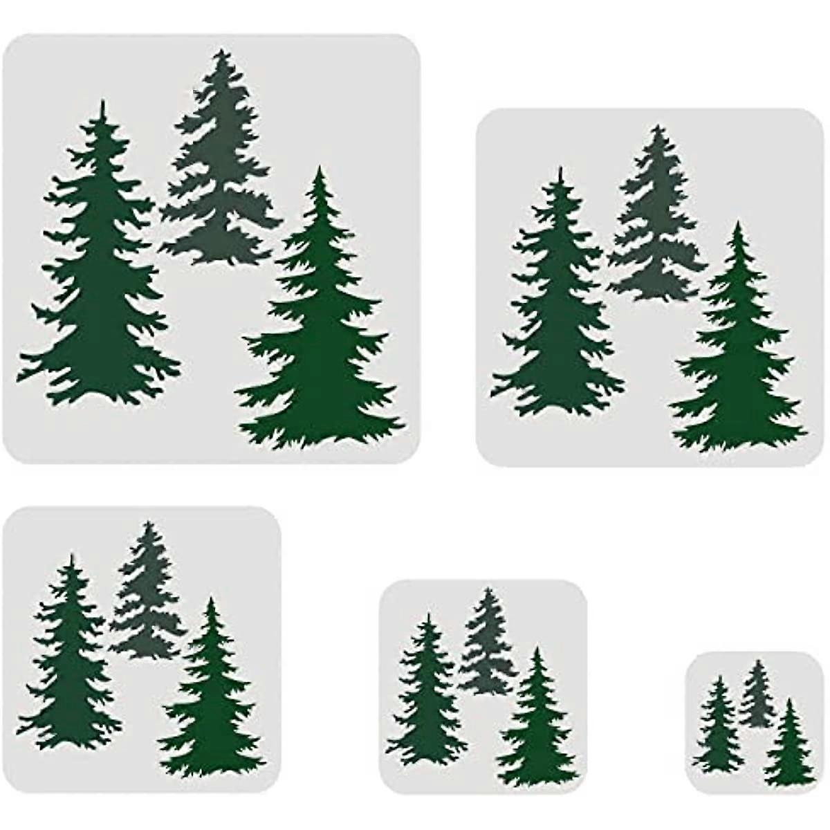 5 Pcs Pine Tree Stencils Square in 5 Size 11.8/9.8/7.9/5.9/3.9inch Reusable Aspen Pine Tree Stencil Tree Stencil for Painting on Wall Canvas Tile Furn