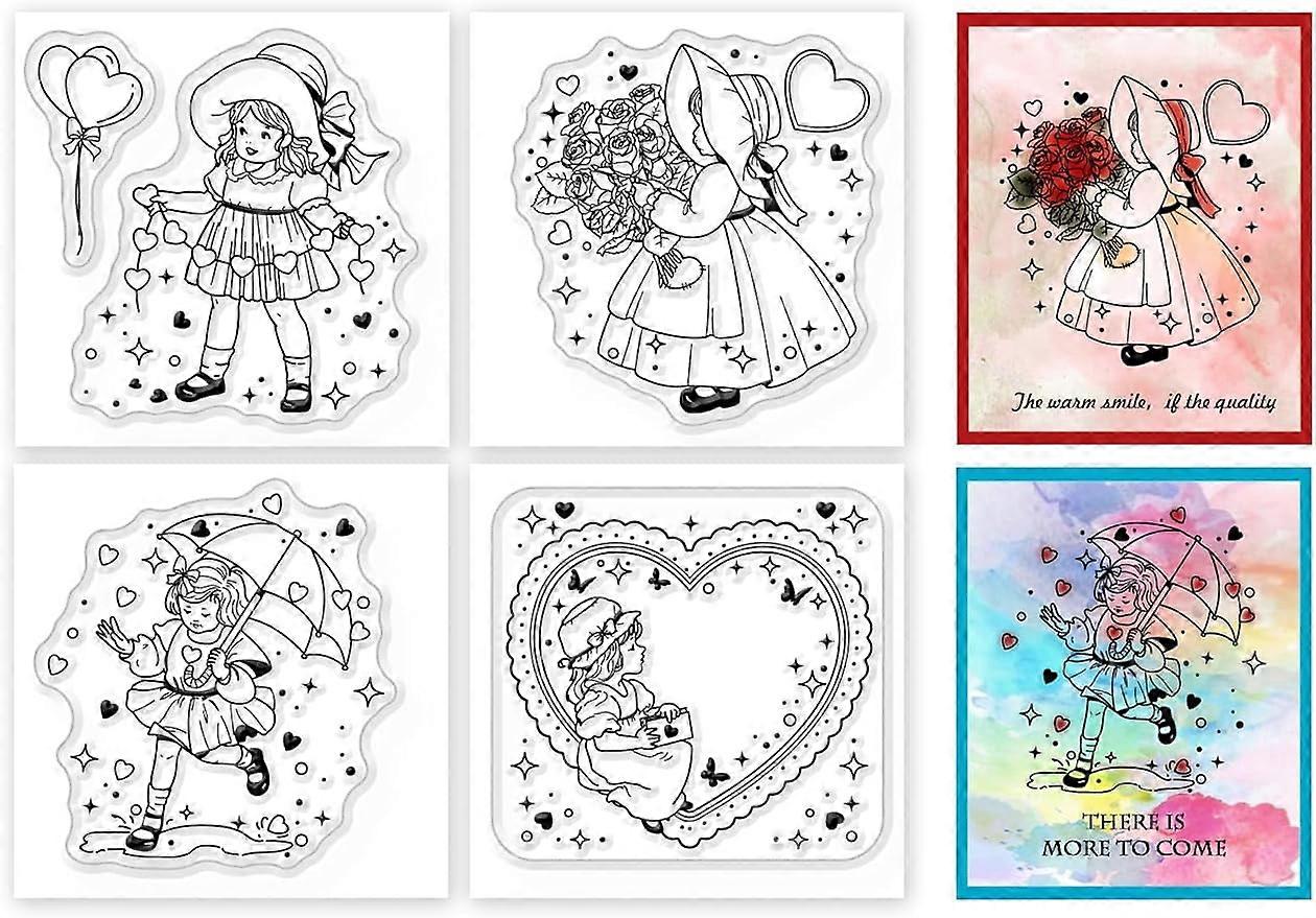 4Pcs Mini Lovely Cute Human Clear Stamps for DIY Scrapbooking