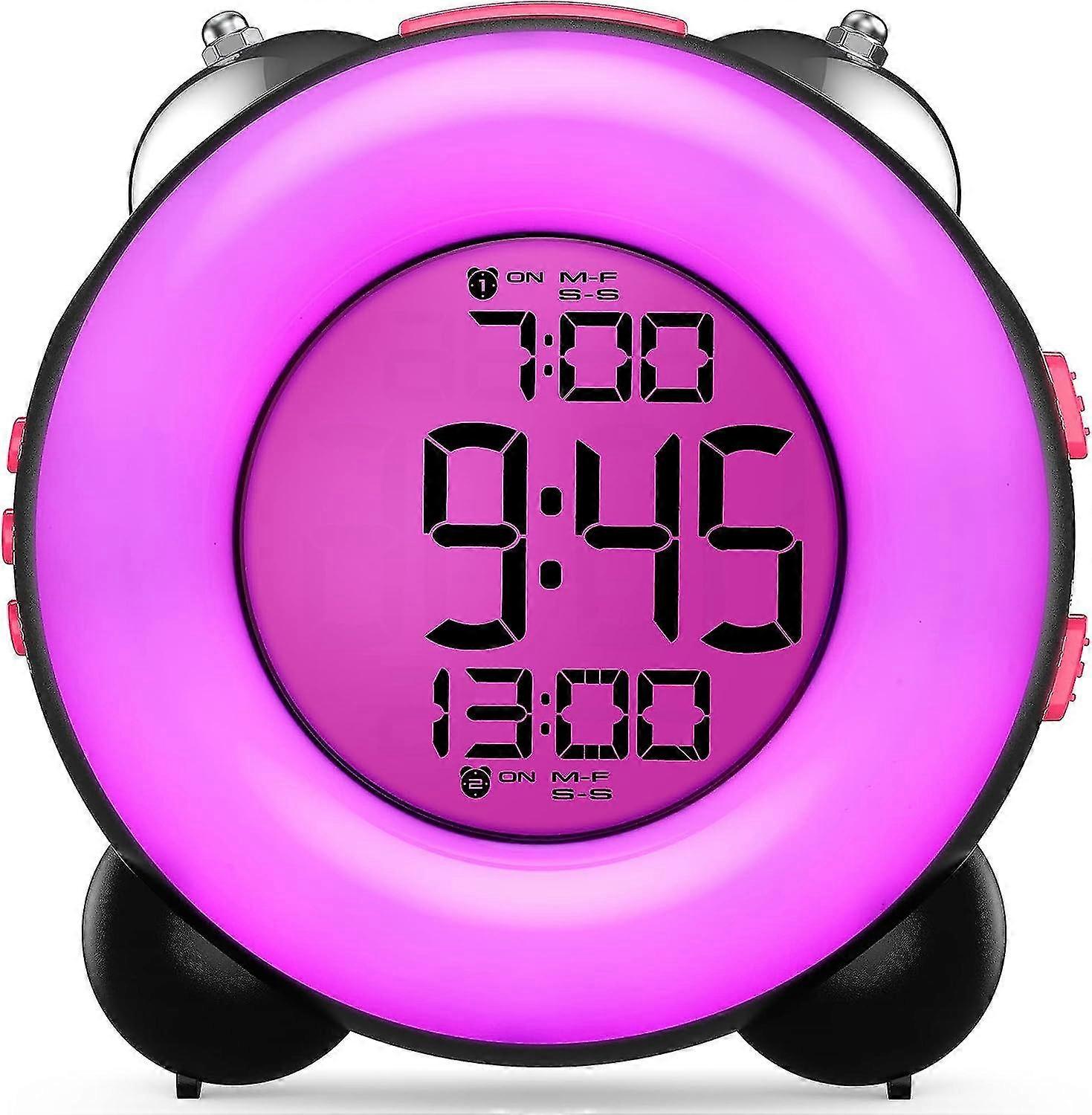 Loud Alarm Clock with Optional Alarm Dual Alarm Setting Snooze Function Night Light Bedside Battery Powered Clock (Black/Pink Light)