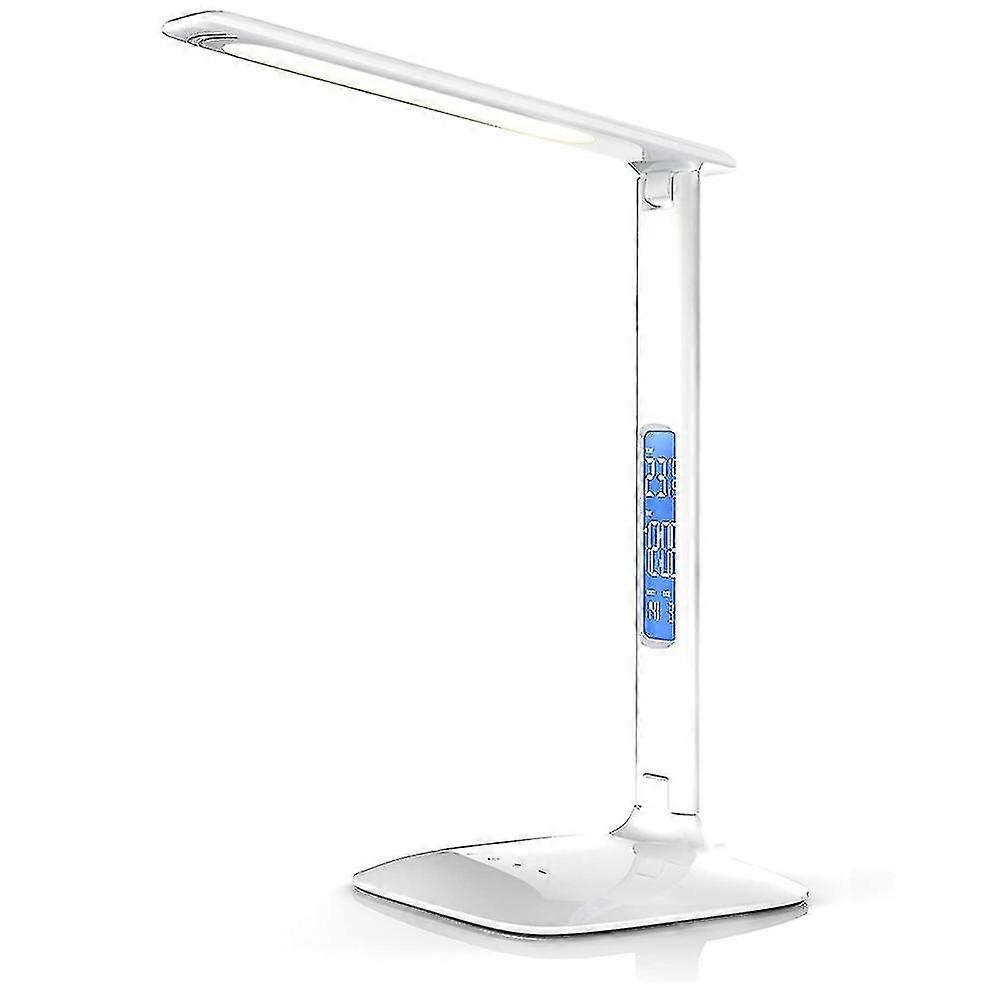Led Desk Lamp With Wireless Charger, Usb Charging Port, Adjustable Foldable Table Lamp With Clock, Alarm, Date, Temperature, 5-level Dimmable Lighting