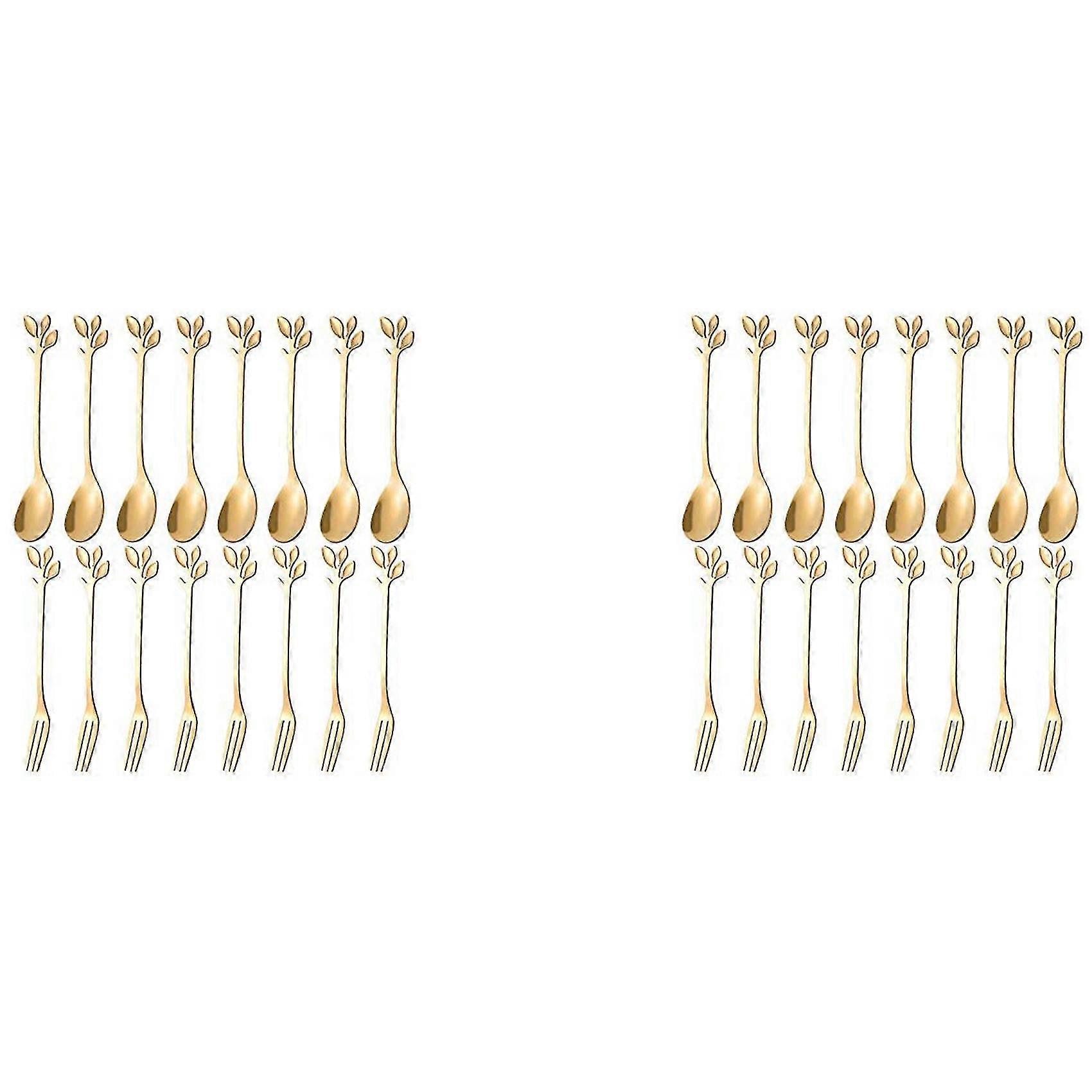 20pcs Dessert Spoon And Fork Set Creative Fruit Fork -gold
