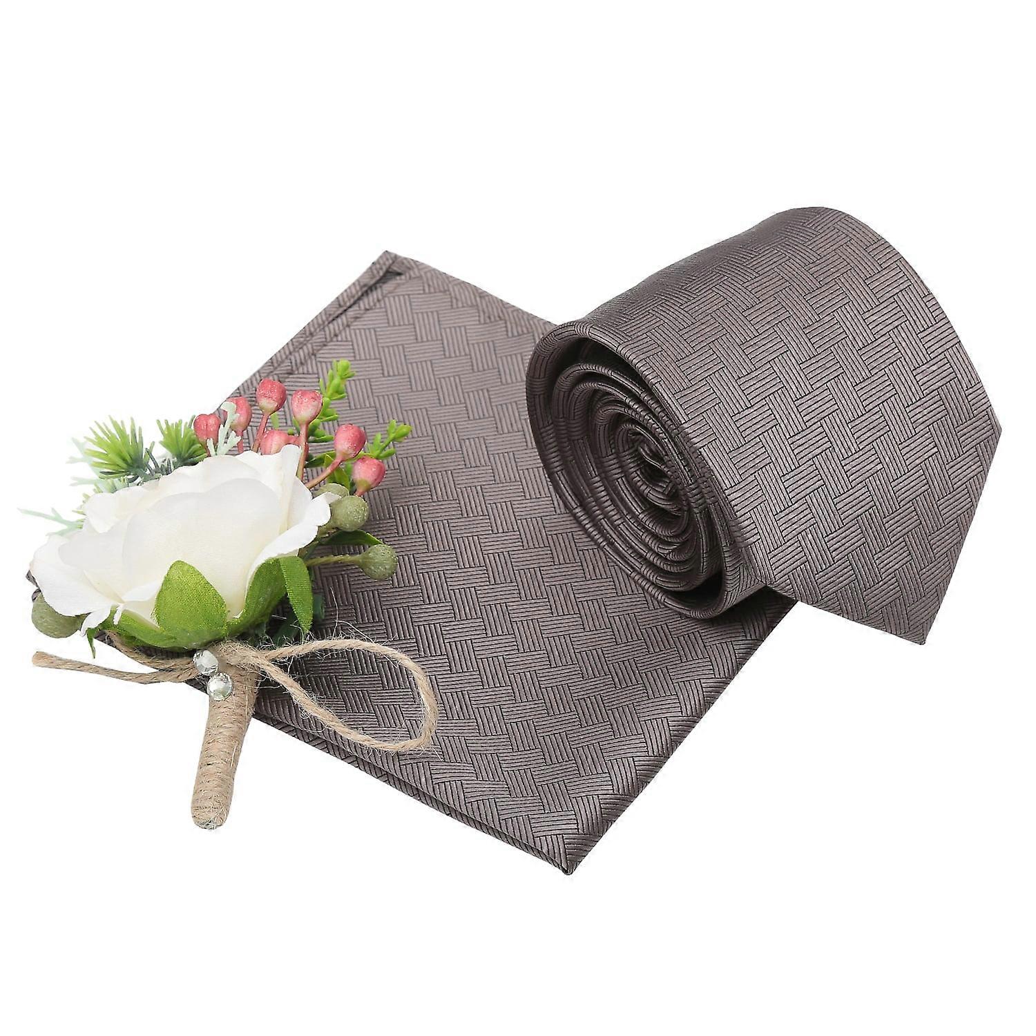 Grey Raffia Basket Tie and Pocket Square Set