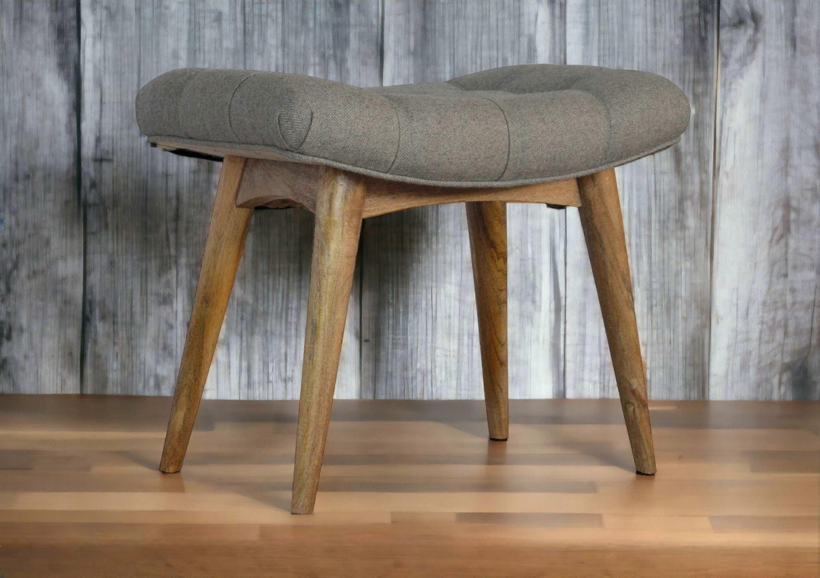 Grey Tweed Stool In Oak