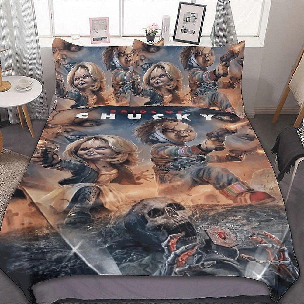 v90 Noiva de Chucky Conjunto de Cama de 3 Peças Conjunto de Capa de Edredom Macio Quente e Confortável Conjunto de Cama com 1 Capa de Edredom e 2 Fronhas para Quarto ol90