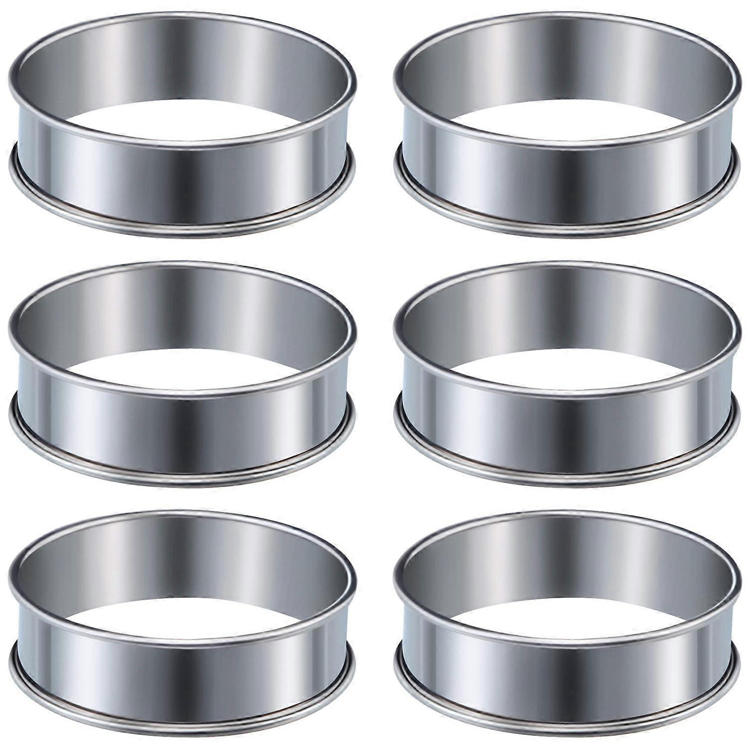 6 قطع حلقات تارت الكعك حلقة تورتة ملفوفة مزدوجة حلقات الكعك الفولاذ المقاوم للصدأ حلقة معدنية مستديرة مو