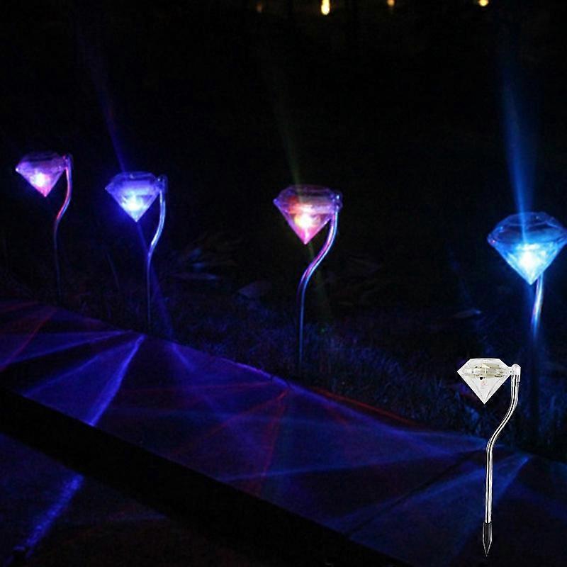 4Pcs Solar Diamond Light Garden Lights Color Changing Solar Stake Lights for Garden Path Walkway
