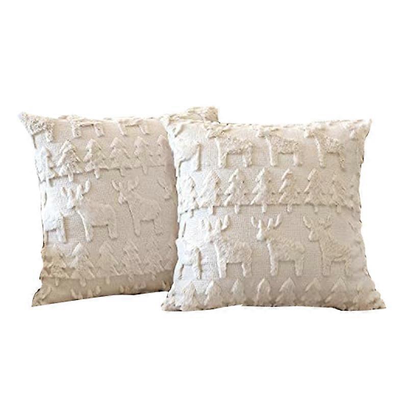 Set of 2 Soft Plush Short Wool Velvet Decorative Throw Pillow Covers Square Luxury Style Cushion Ca