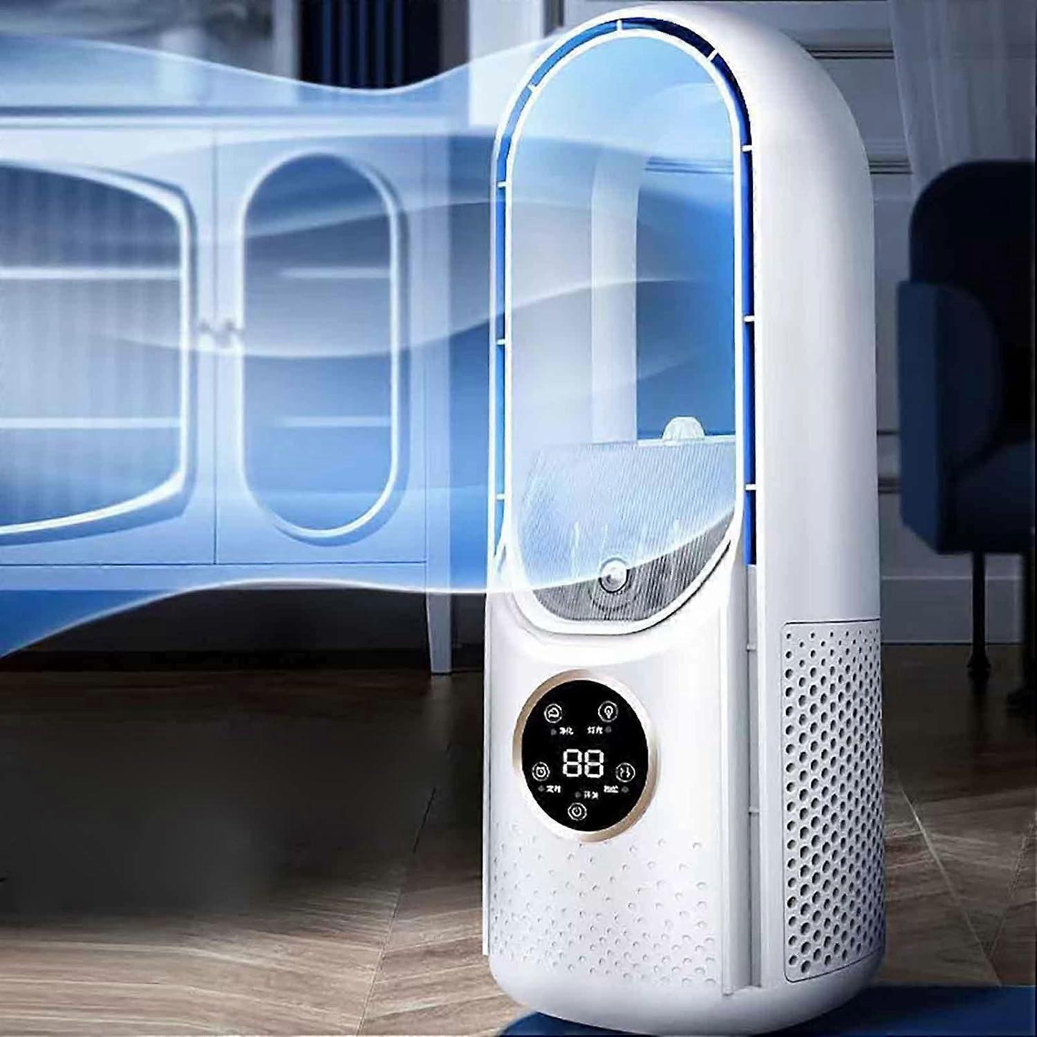 Bladeless Tower Fan Desk Air Cooler, Portable Table Fan Small Quiet Personal Air Conditioner, LED Display Desktop Fans with 6 Speeds & Timer for Bedro