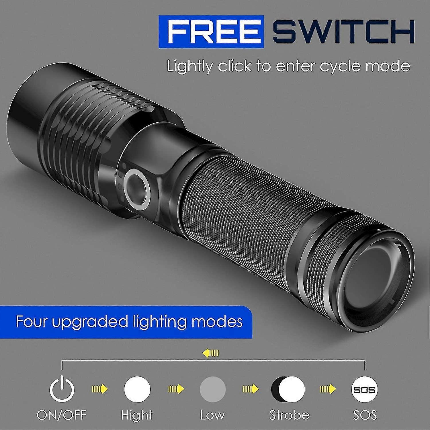 Ultra Powerful Led Torch - 3000 Lumens Rechargeable Flashlight S6000 Tactical Light, Usb Rechargeable Led Torch, 5 Torch Modes Waterproof Zoomable Int