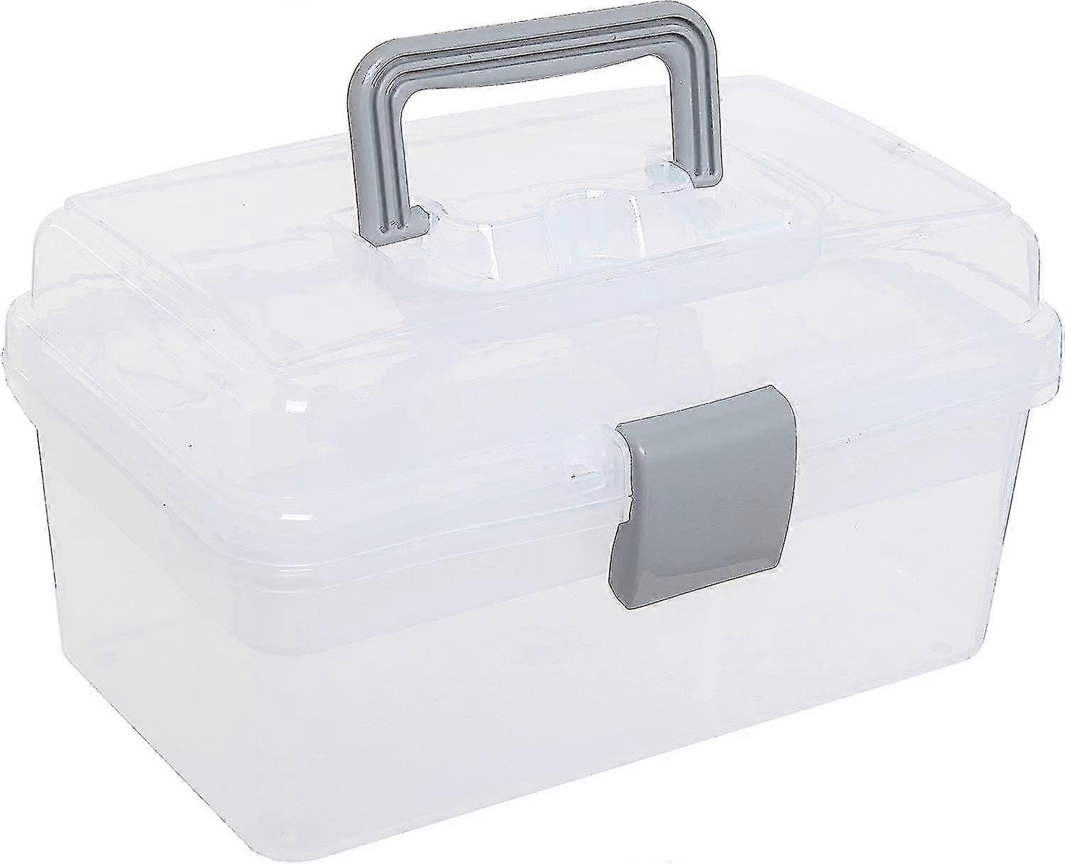 Clear Gray Multipurpose Portable Storage Box - Plastic Sewing Box, Tool Box, First Aid Kit And Supplies Organizer Case With Handle And Removable Tray