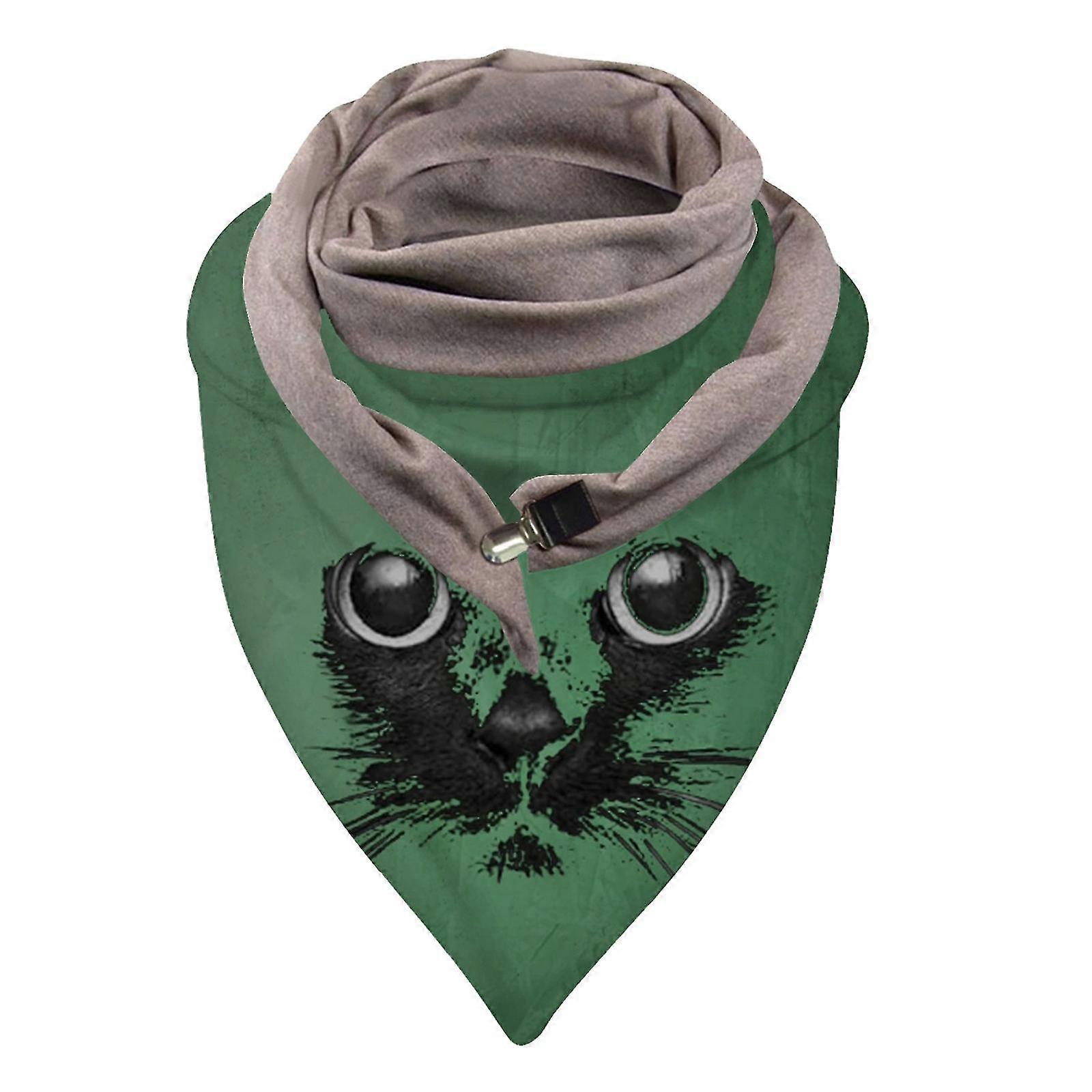 Universal Autumn Winter Warm Windproof Cat Prints Double-layer Buckle Scarf
