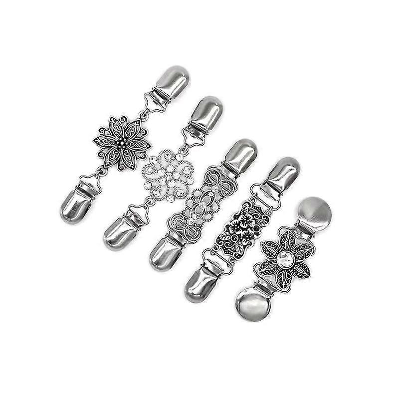 5pcs Sweater Shawl Clips Duckbill Clips Dresses Cardigan Collar Clips Flower Patterns Clip For Women Girls (each 1pc For Floral