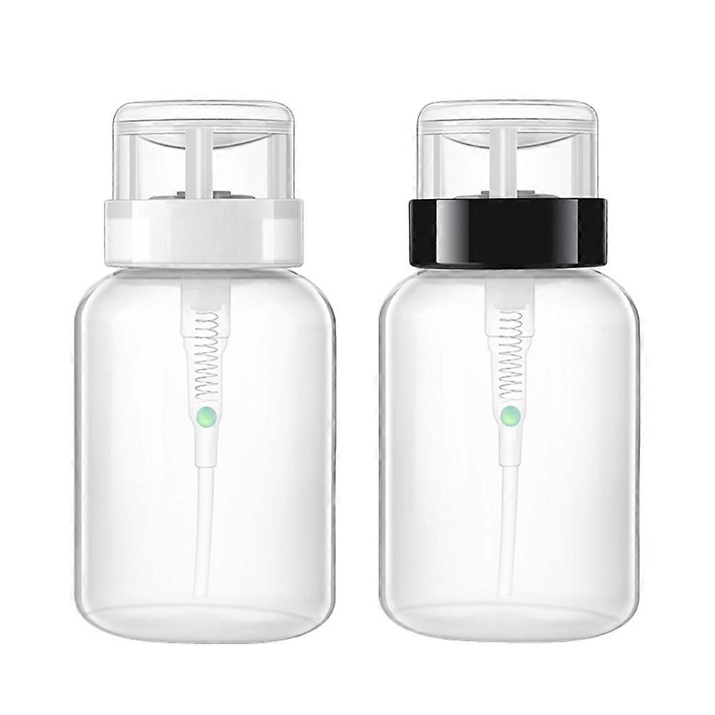 2pcs 200ml Nail Polish Remover Press Bottles Empty Lockable Pump Dispenser Bottles (Black Neck and White Neck Press Bottle)
