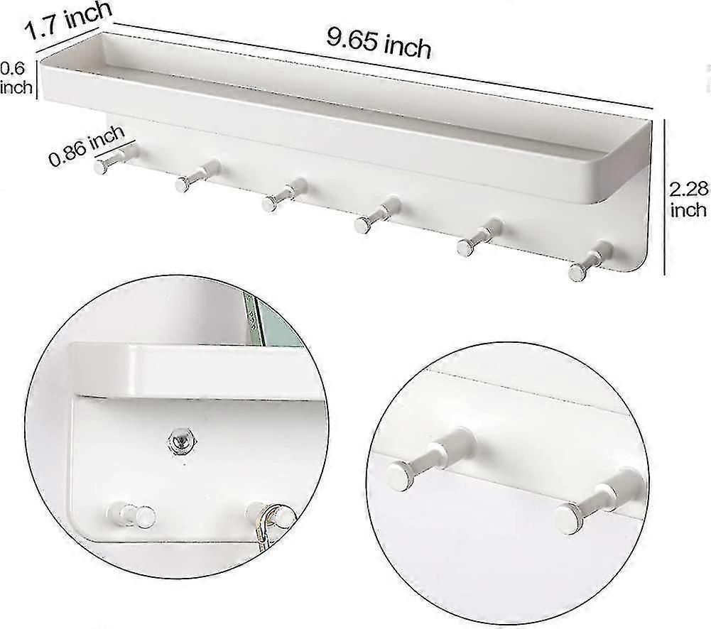 Key Rack With Shelf, 6 Hooks Self-adhesive Wall Key Holder, Small Key Hook For