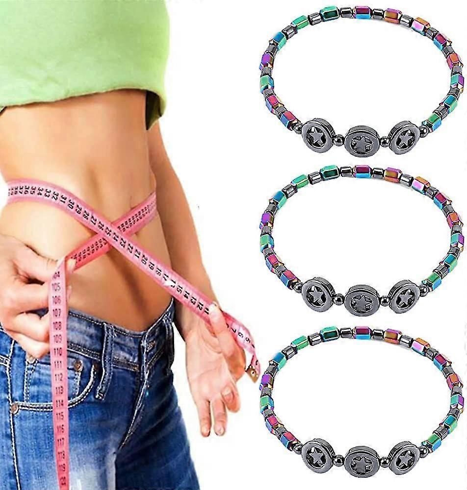 3pcs Iave Magnetic Slim Hematite Anklet, Magnetic Anklet, Stretch Anklet