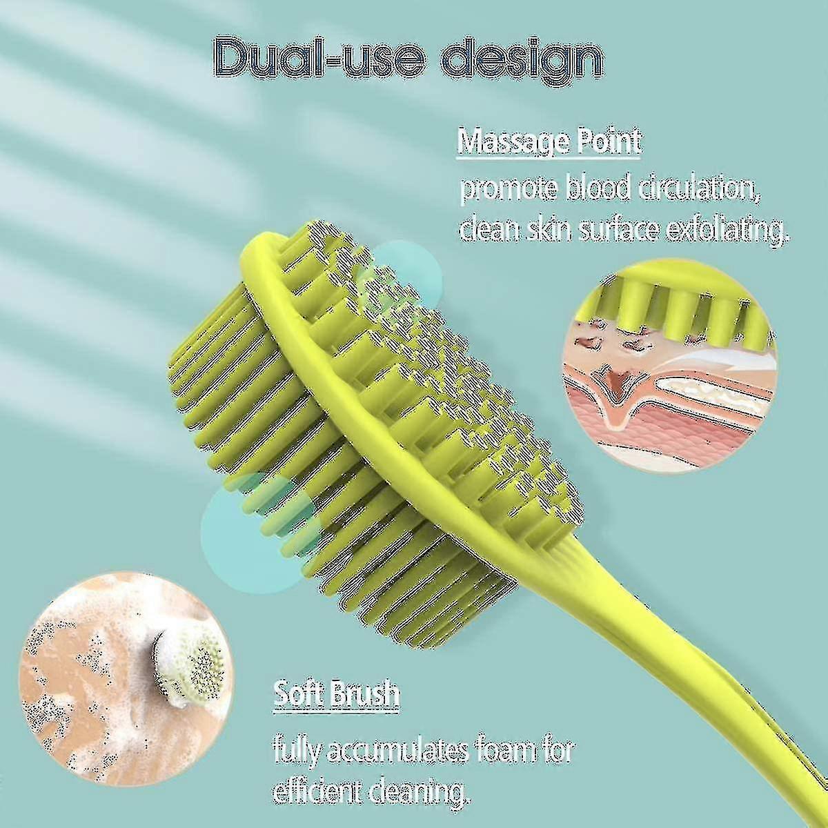 Bath Back Brush, Silicone Long Handle Double Sided Shower Brush With Ultra