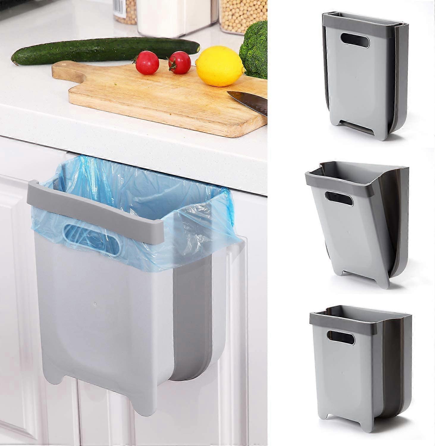 9L Foldable Trash Can Wall Mounted for Kitchen Cabinet(Grey)