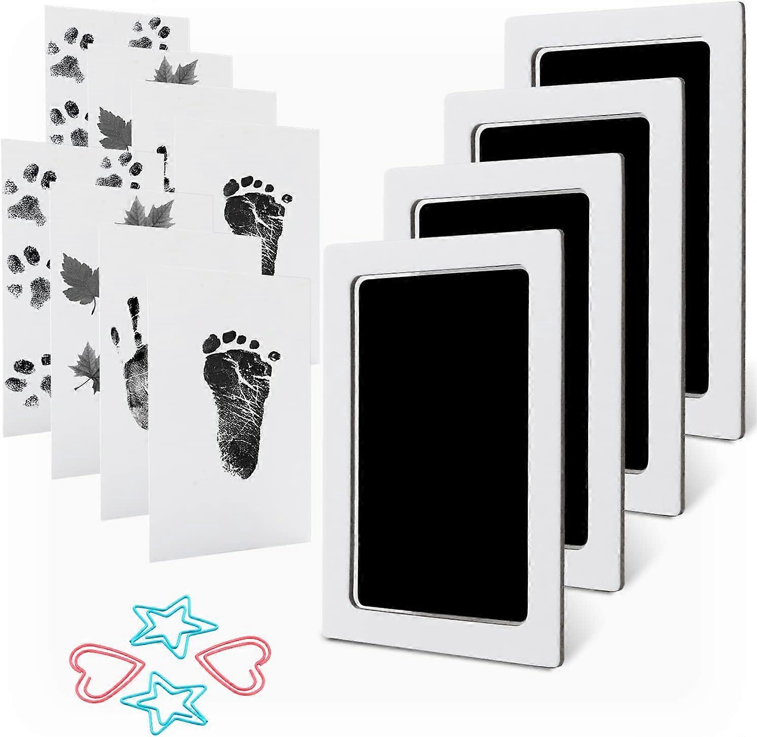 Baby Handprint and Footprint Ink Set with 4 Ink Pads and 8 Imprint Cards Inkless Printing Set for Family Keepsake
