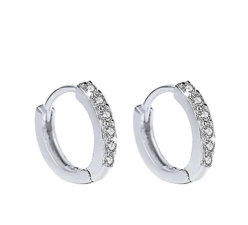 925 Sterling Silver Rhinestones Hoop Stud Earrings